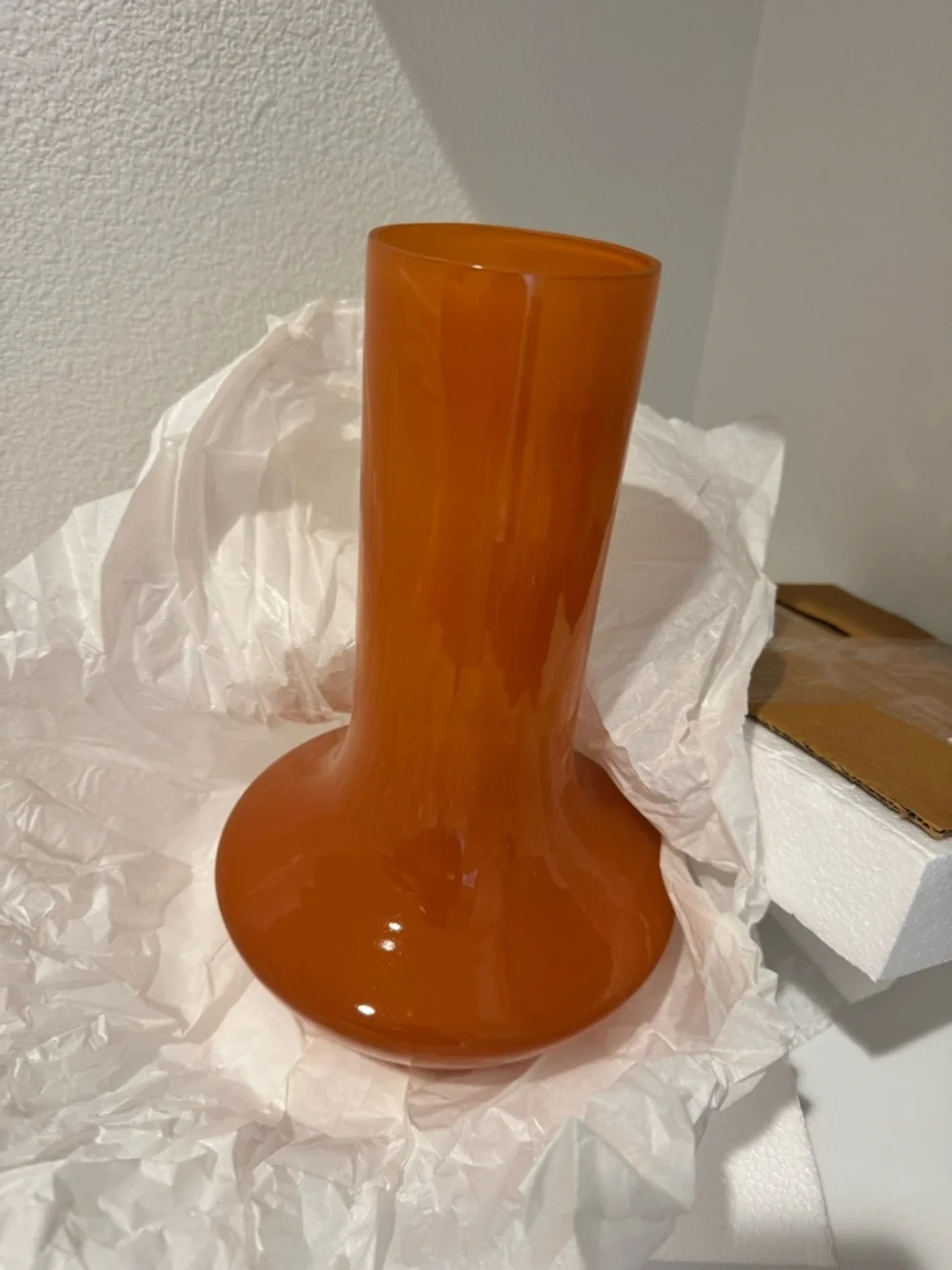 Anthropologie Glossy Tangerine Sculptural Glass Vase